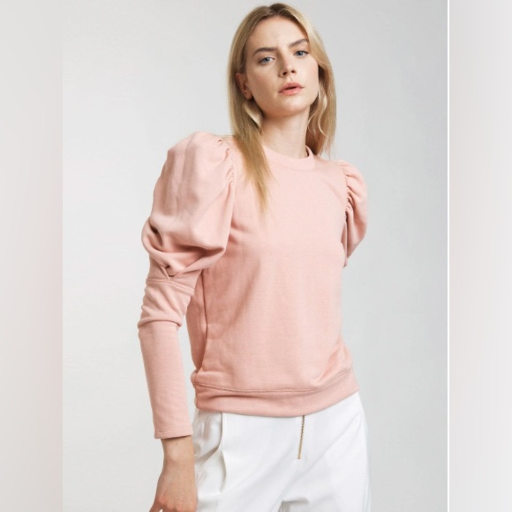 Women's Puff Sleeve Crewneck Sweater - Pink